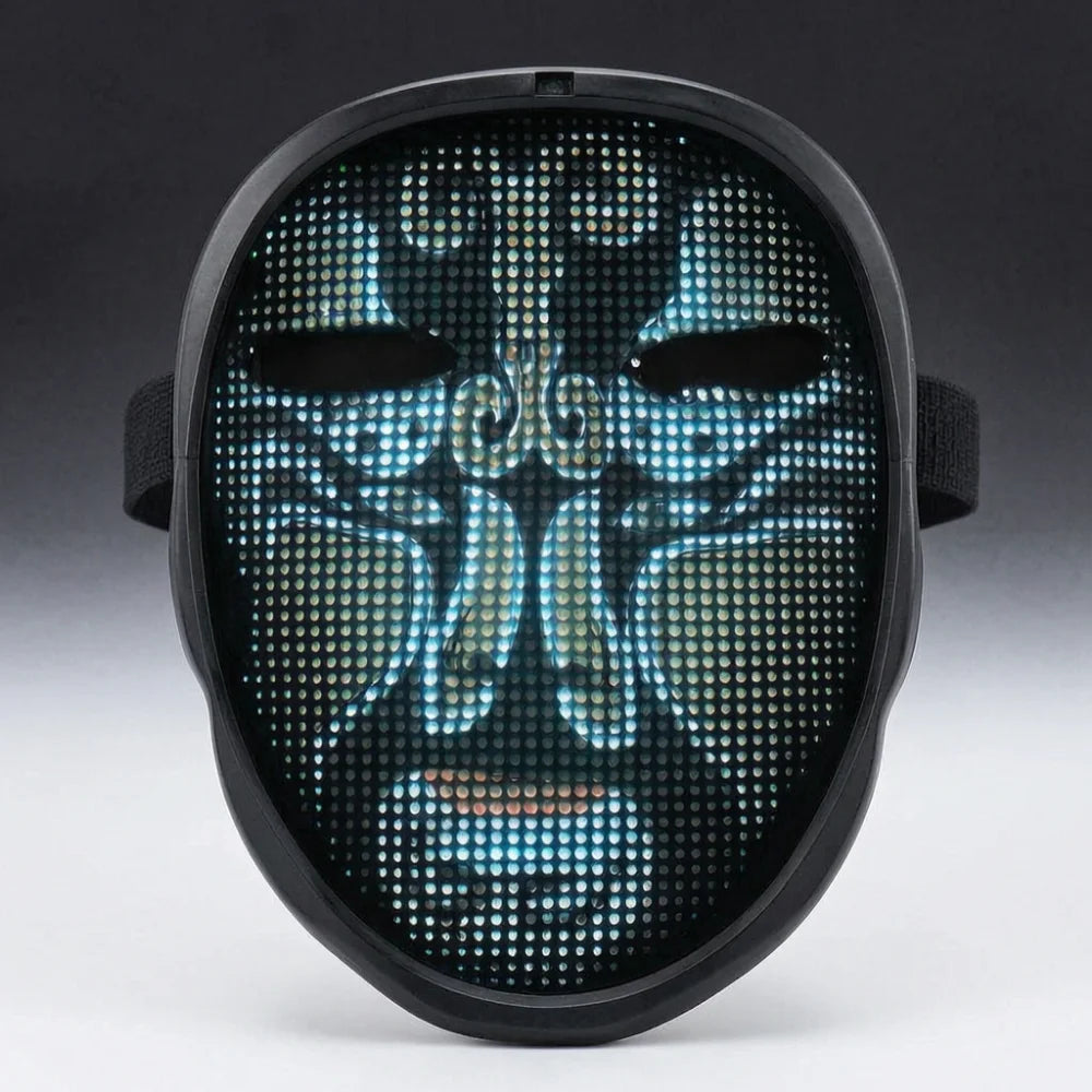 Máscara de luz LED inteligente programable con control por aplicación Bluetooth y pantalla para fotos personalizadas para cosplay, fiestas de Halloween