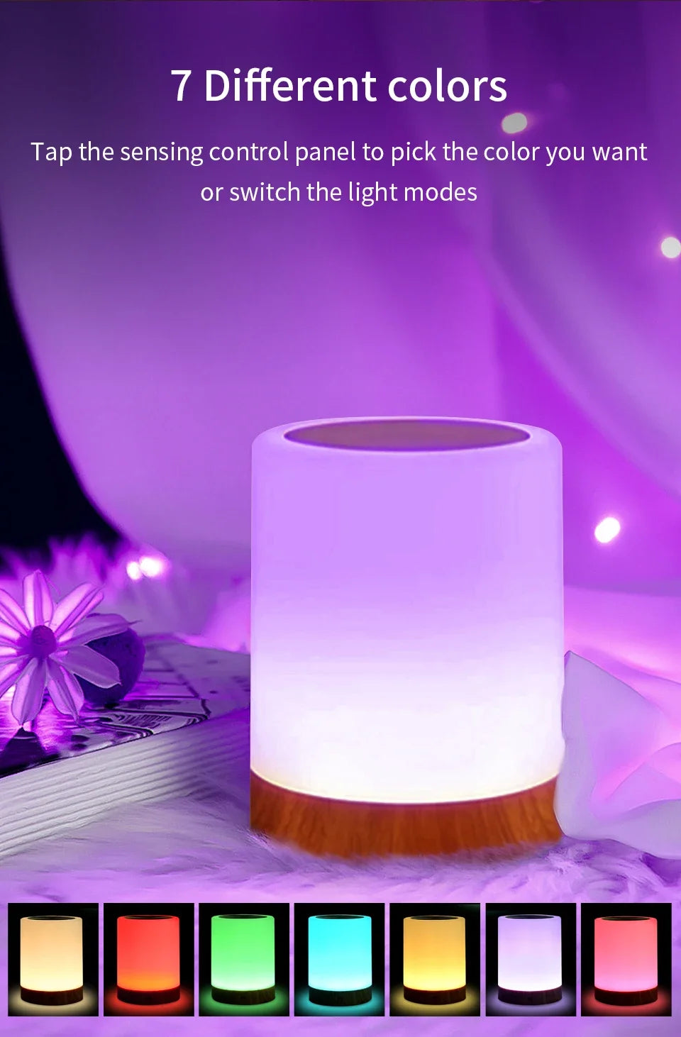 Lámpara de Mesa Táctil RGB Recargable USB con Luz Nocturna