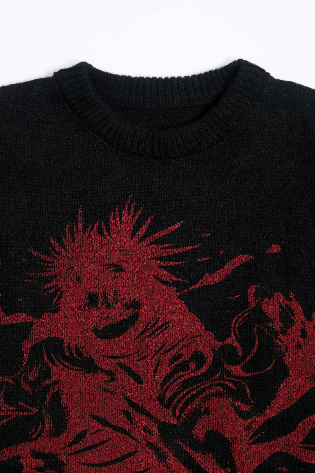 Suéter de punto con gráfico rojo y negro para hombre, cuello redondo, informal, de gran tamaño, manga larga, ropa de calle