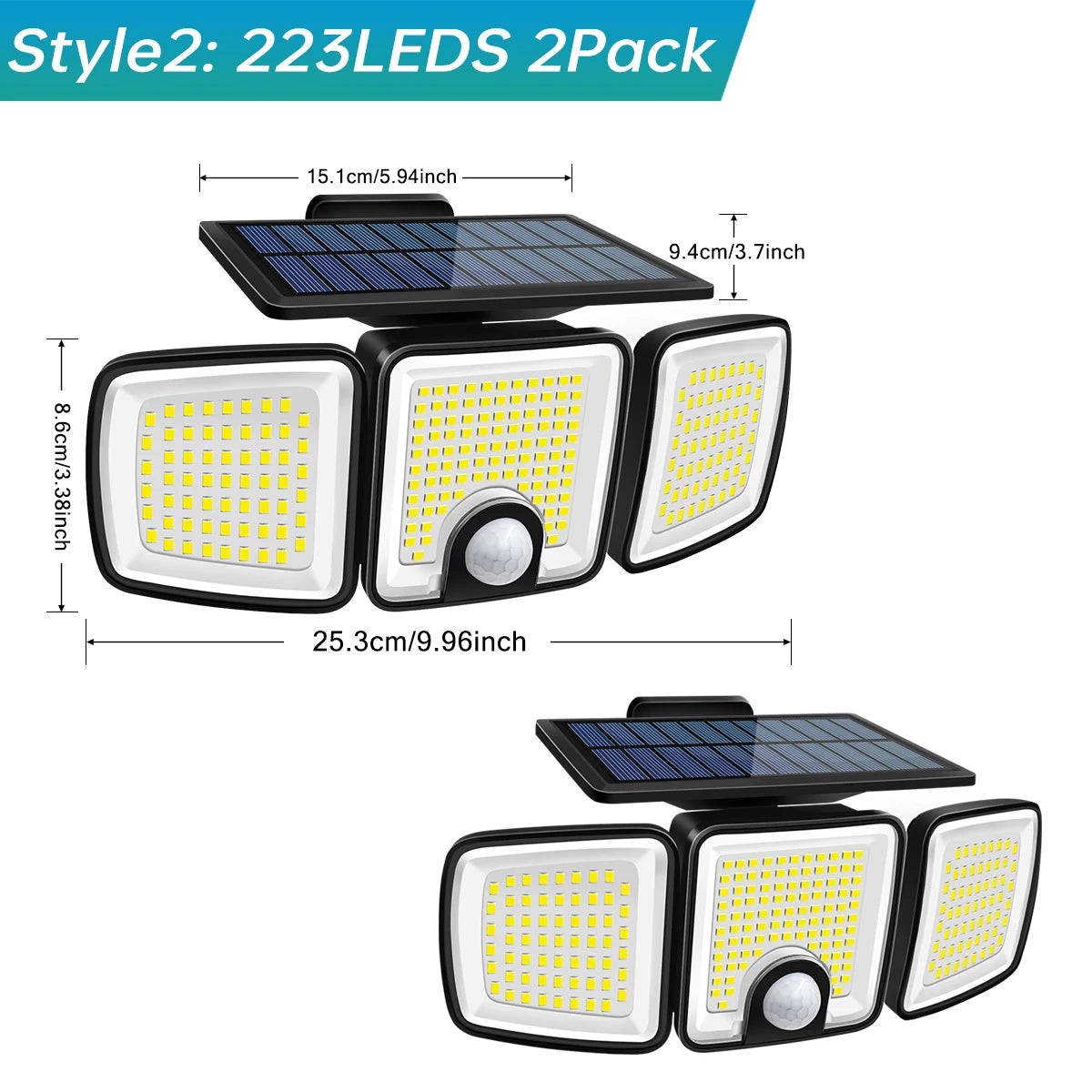 Luz Solar Exterior 3 Cabezales Ajustables con Sensor de Mov