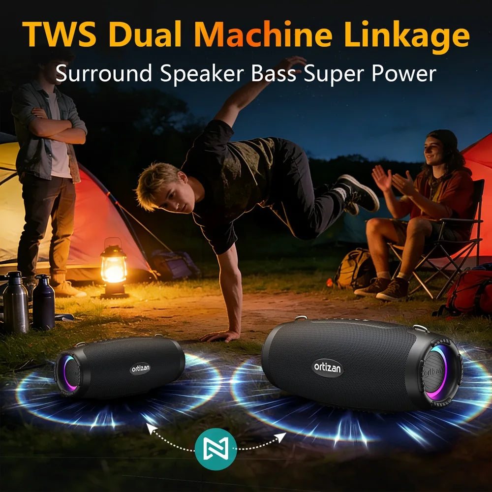 Altavoz Bluetooth Ortizan, Altavoz Portátil con Sonido Estéreo de 60W, Bluetooth 6.0, 20H de Reproducción, Auracast Snyc, Reproducción AUX/USB-Disk