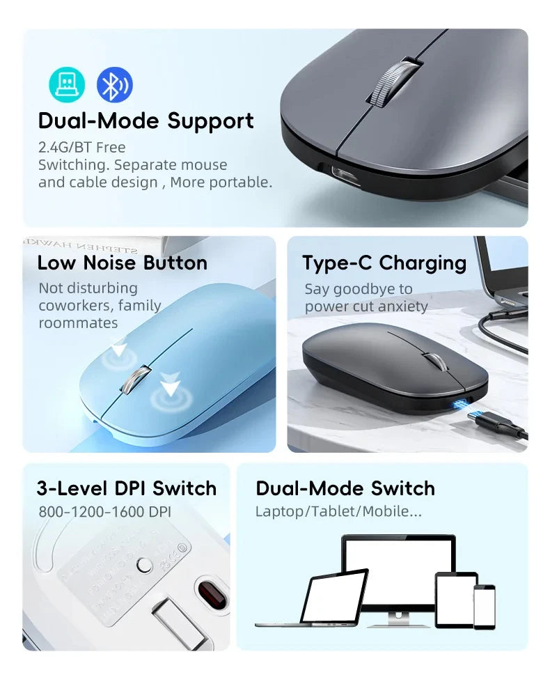 Ratón Inalámbrico Bluetooth Lenovo 2.4G de Modo Dual con Carga Tipo-C, Silencioso, Ergonómico, Portátil, para Oficina, Juegos y Uso Universal