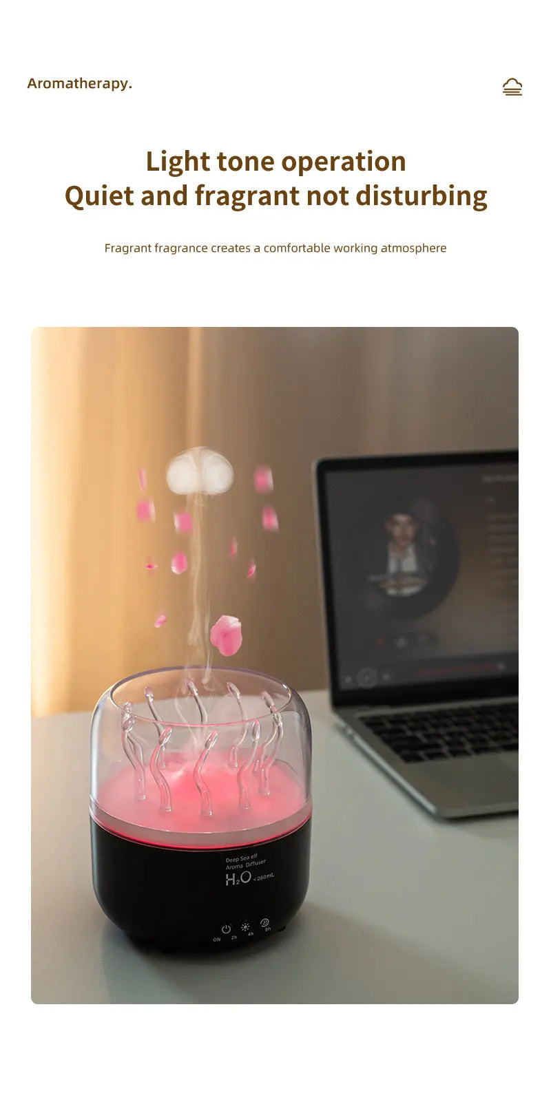 Humidificador de aire para dormitorio, difusores de aromaterapia ultrasónicos giratorios de hierba marina de 280ML, generador de niebla, aroma de aceite esencial de fragancia