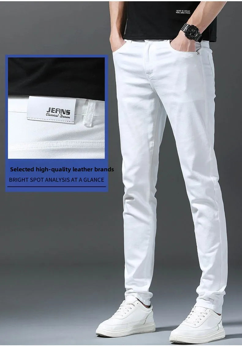 Pantalones Vaqueros Rectos con Cintura Elástica para Hombre, Blancos