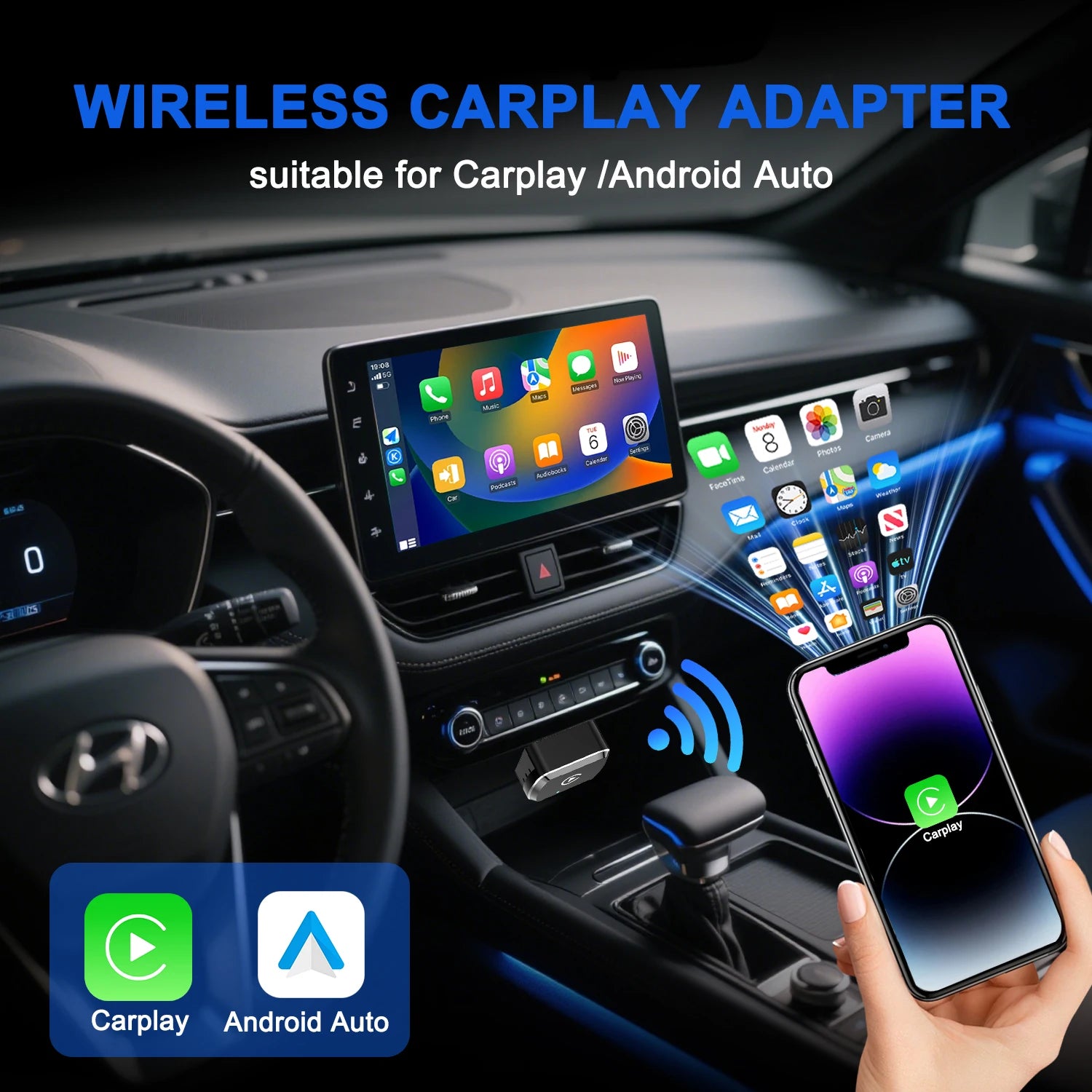 Adaptador Inalámbrico CarPlay y Android Auto 5G WiFi USB para Auto