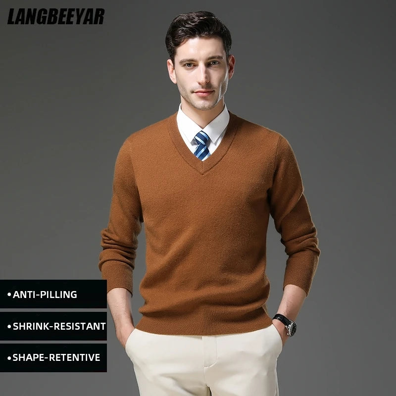 Suéter de Punto Grueso Antipilling para Hombre - Cuello en V