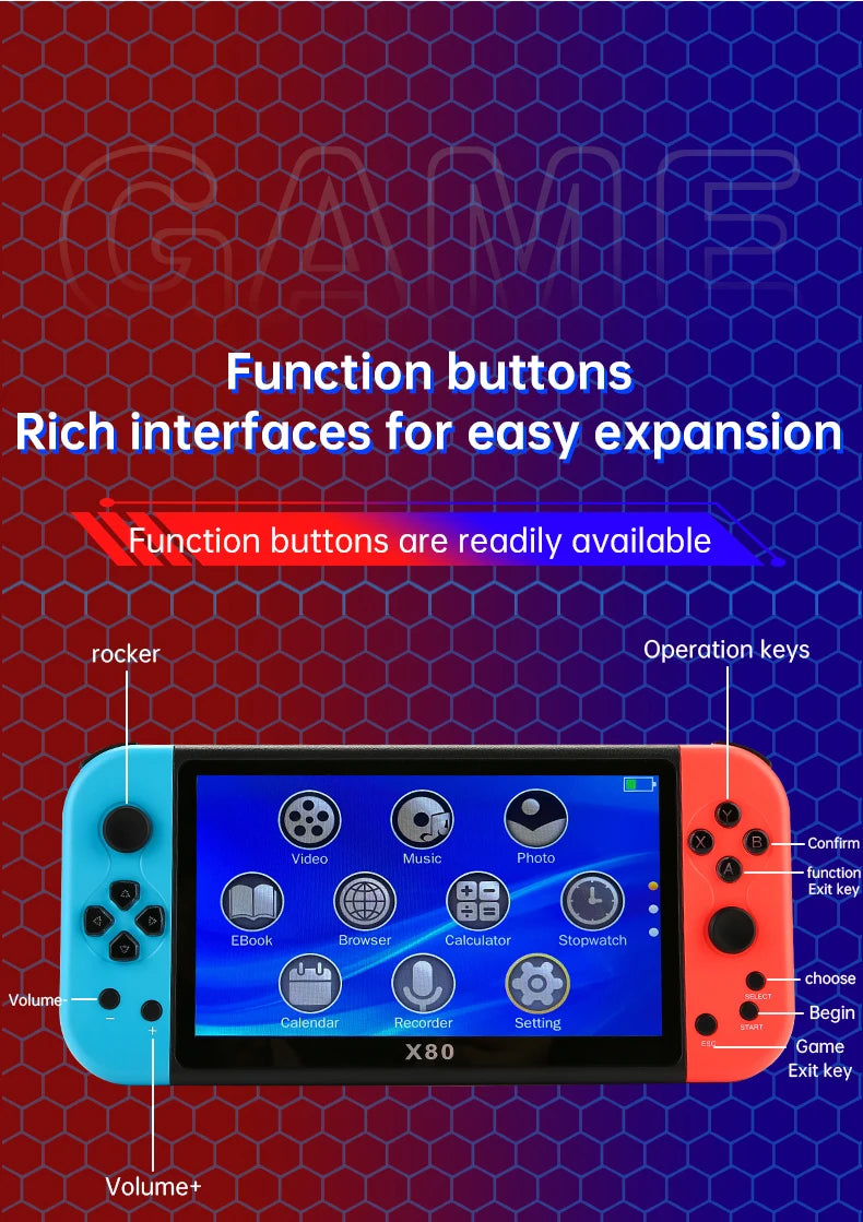 Consola de juegos portátil Coopreme X80, pantalla grande HD de 7 pulgadas, emulador Arcade PS1, nostálgico multifunción, juego portátil clásico PSP