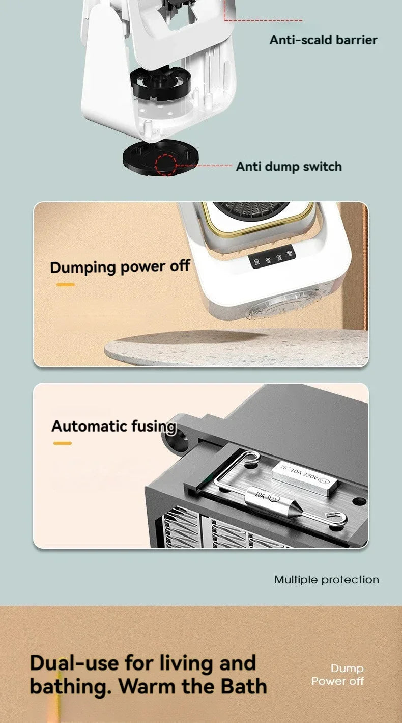 Mini calentador eléctrico para el hogar y dormitorio, pequeño y portátil, con protección contra vuelcos y sobrecalentamiento.