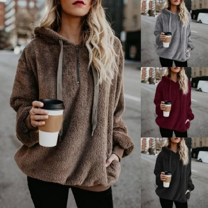 Suéter con capucha de manga larga para mujer, abrigo monocromático, tendencia de moda