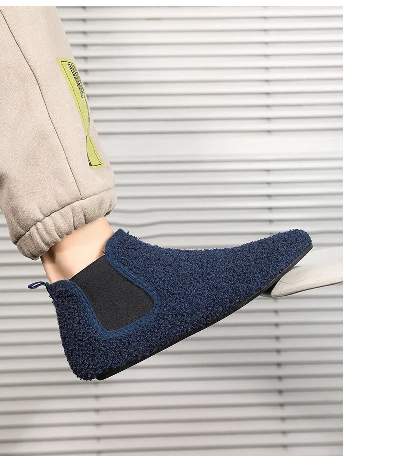 YRZL, zapatos cálidos de algodón para invierno, zapatillas de interior para el hogar para hombre, zapatos informales de algodón de felpa con parte inferior fina, zapatillas antideslizantes de suela suave para hombre