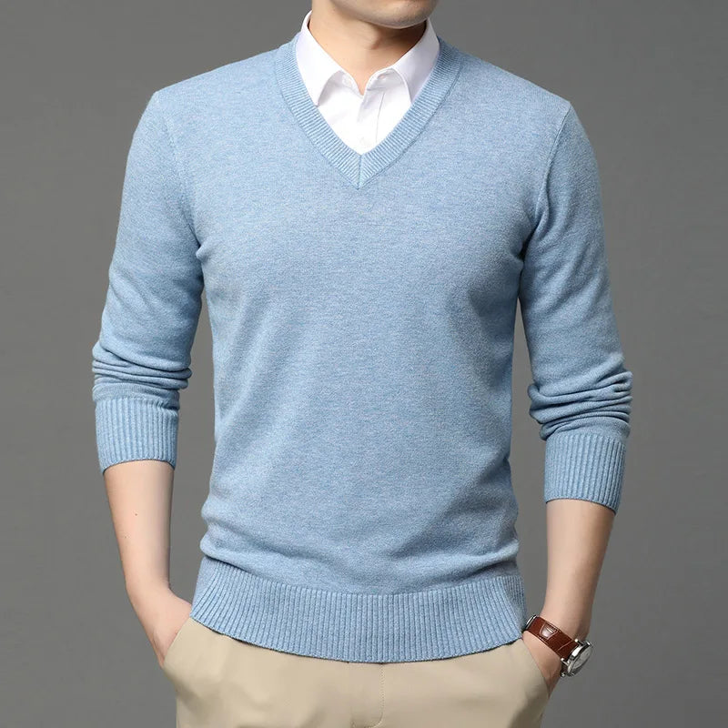 Suéter de Punto con Cuello en V para Hombre – Otoño Invierno