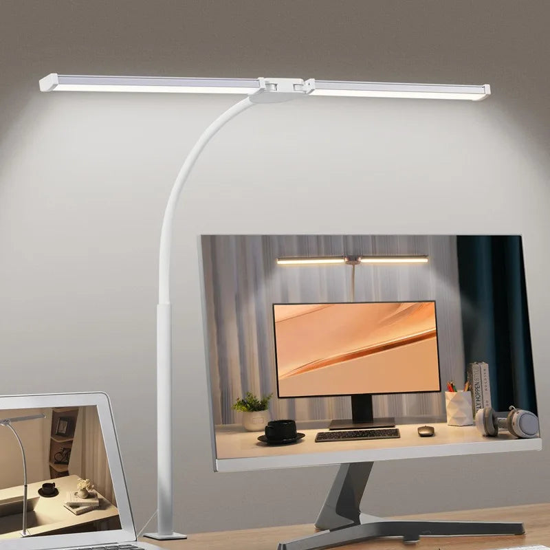 Lámpara de escritorio con Clip LED de doble cabezal, lámpara de mesa de arquitecto para iluminación de oficina en casa, 3 modos de Color y 10 lámparas de escritorio regulables con protección ocular
