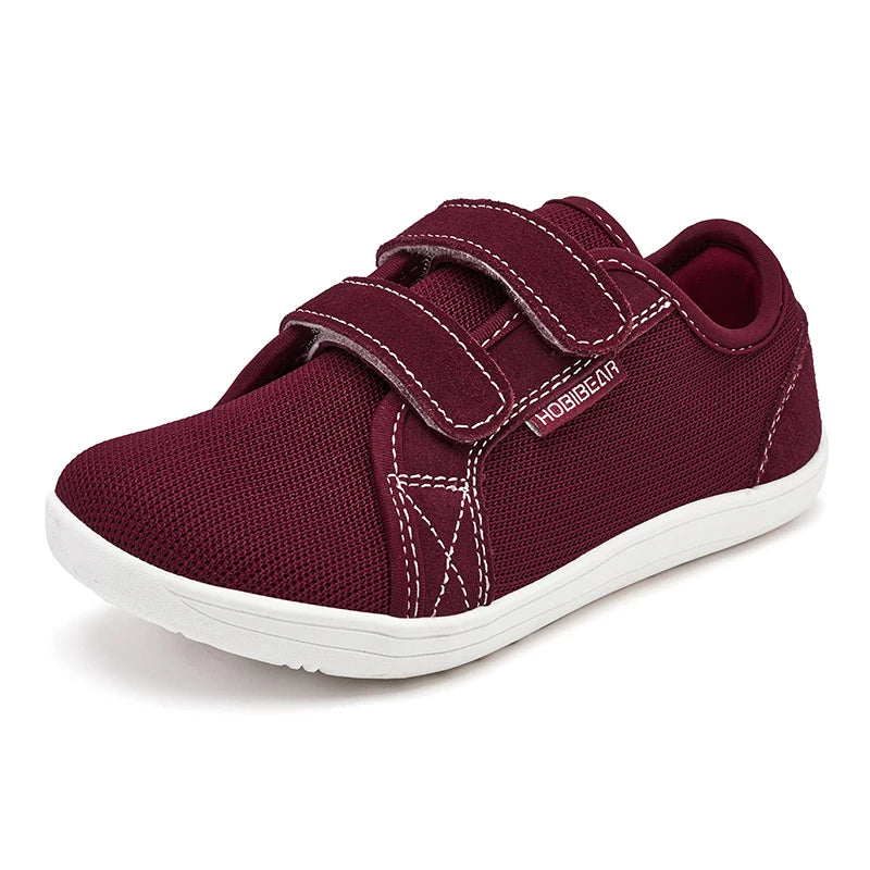 HOBIBEAR Zapatos descalzos para niños y niñas, zapatillas con punta ancha y cierre de gancho, zapatos transpirables ligeros de malla (para niños pequeños/niños pequeños/niños grandes)