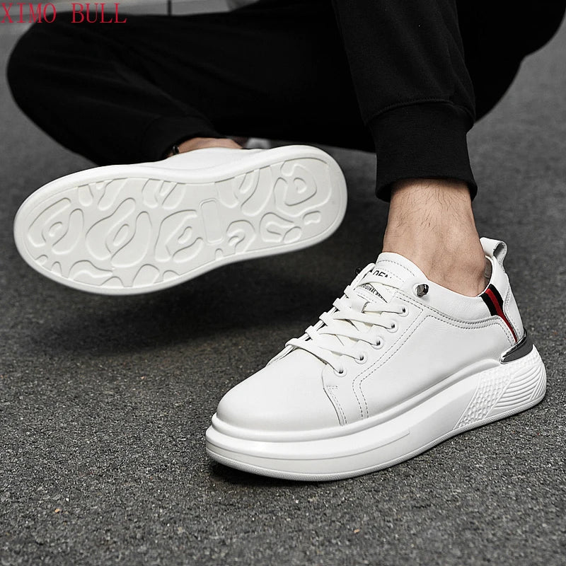 Zapatillas de deporte de cuero genuino para hombres, zapatos con elevador, zapatos invisibles transpirables, zapatillas de deporte casuales de moda para hombres