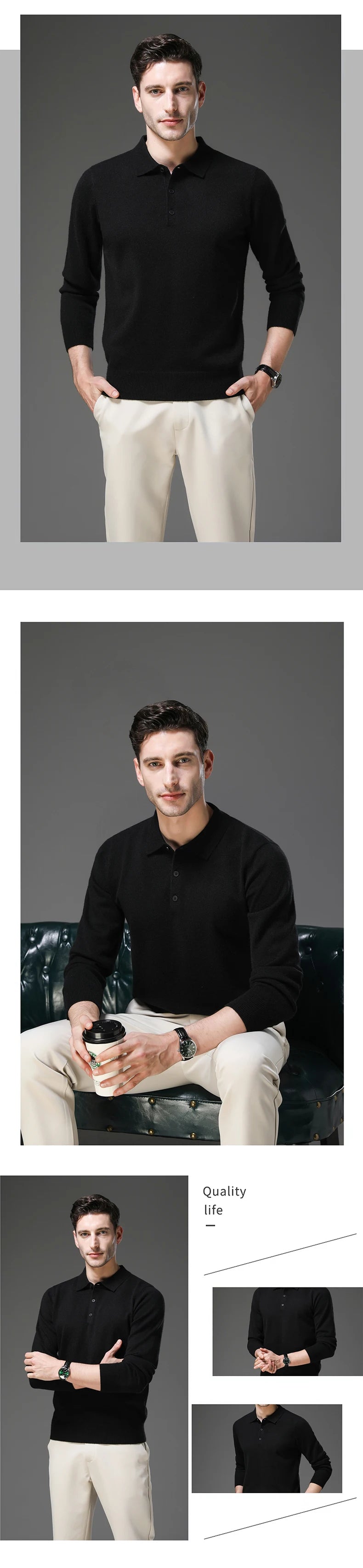 Suéter de Punto Antipilling para Hombre | Cuello Abotonado