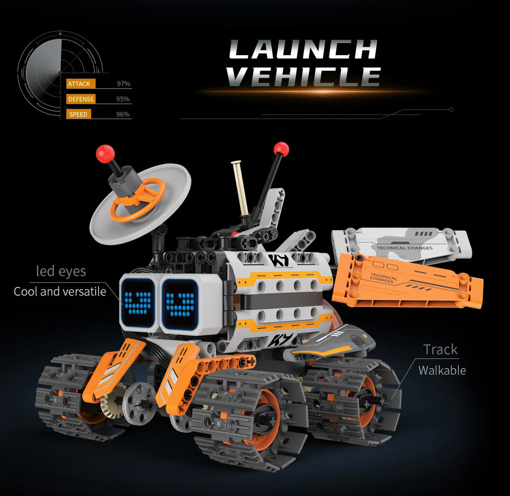 Kit de construcción de robot espacial 5 en 1 con pantalla LED, control remoto de programación Bluetooth: juguete STEM, el regalo de Navidad perfecto