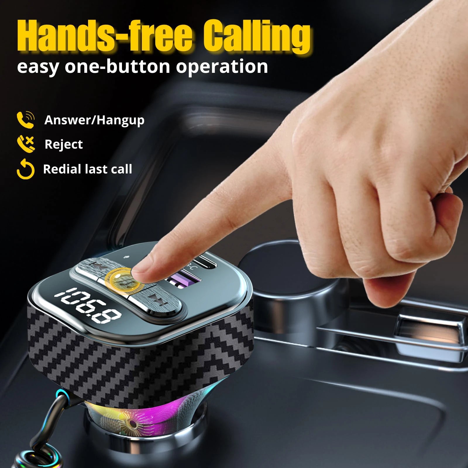 Transmisor FM Bluetooth 5.3 para Auto con Cargador USB 30W y Reproductor MP3