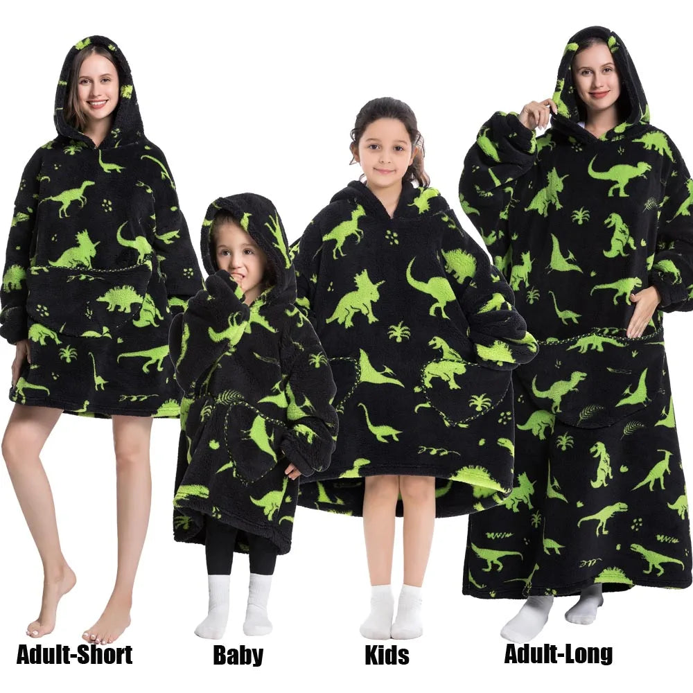Ropa de invierno para mujer, sudaderas con capucha de lana de felpa para adultos y niños, pijamas para el hogar, sudaderas con capucha muy cálidas, Jersey, Tops de gran tamaño