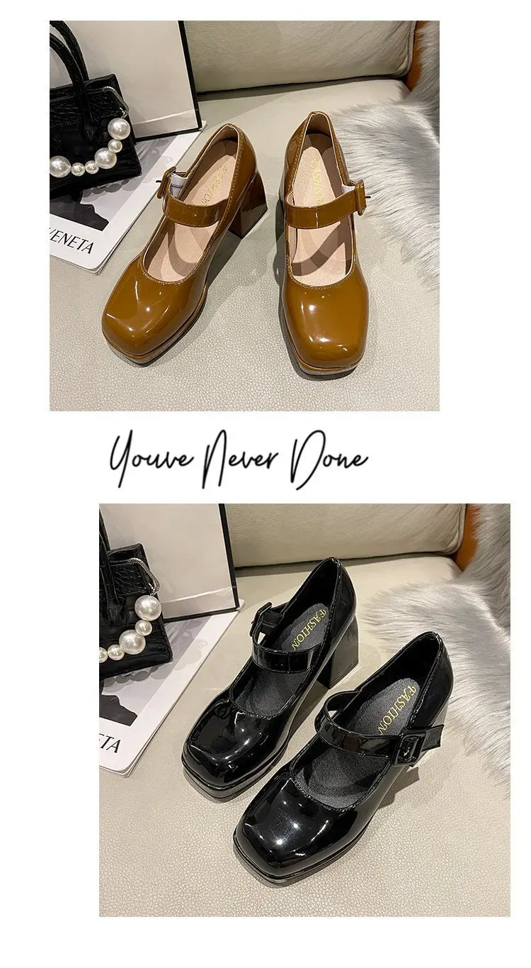 Zapatos Mary Jane Mujer con Plataforma, Punta Cuadrada y Tacón Alto