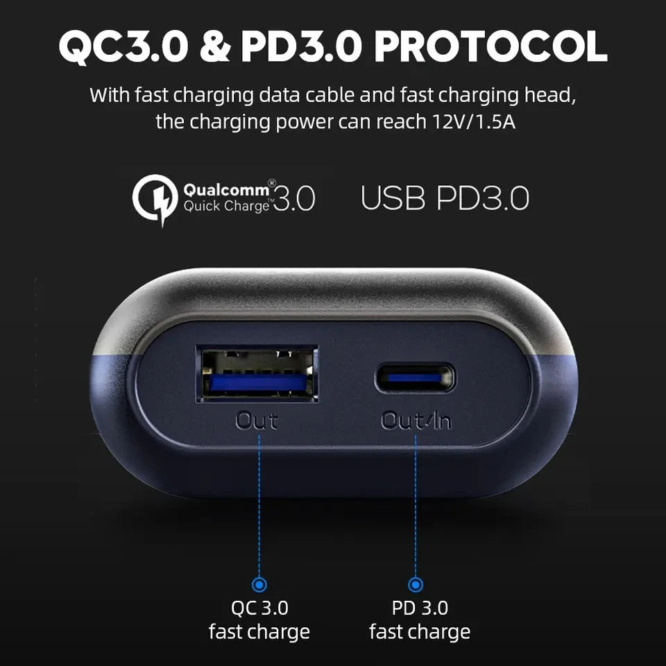 Caja Cargadora Power Bank 18650/21700, Carga Rápida QC3.0 18W