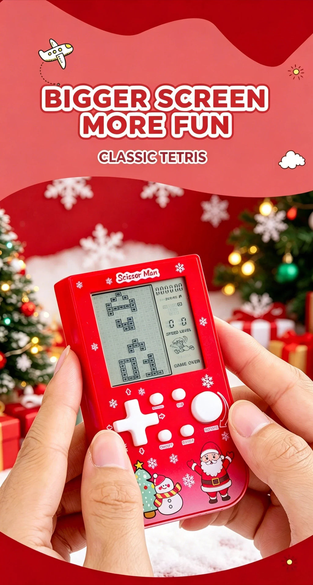 Consola de Juegos Retro con Diseño de Ladrillos Navideños, Tetris con Temática Festiva, Consola Electrónica Portátil, Regalo Festivo