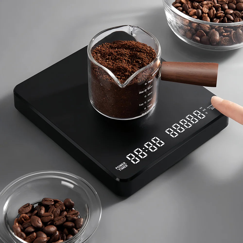 Báscula Electrónica de Café de Alta Precisión con Base Impermeable, Pantalla LED, Temporizador USB, Accesorios Profesionales para Café en Casa, 3 kg/5 kg