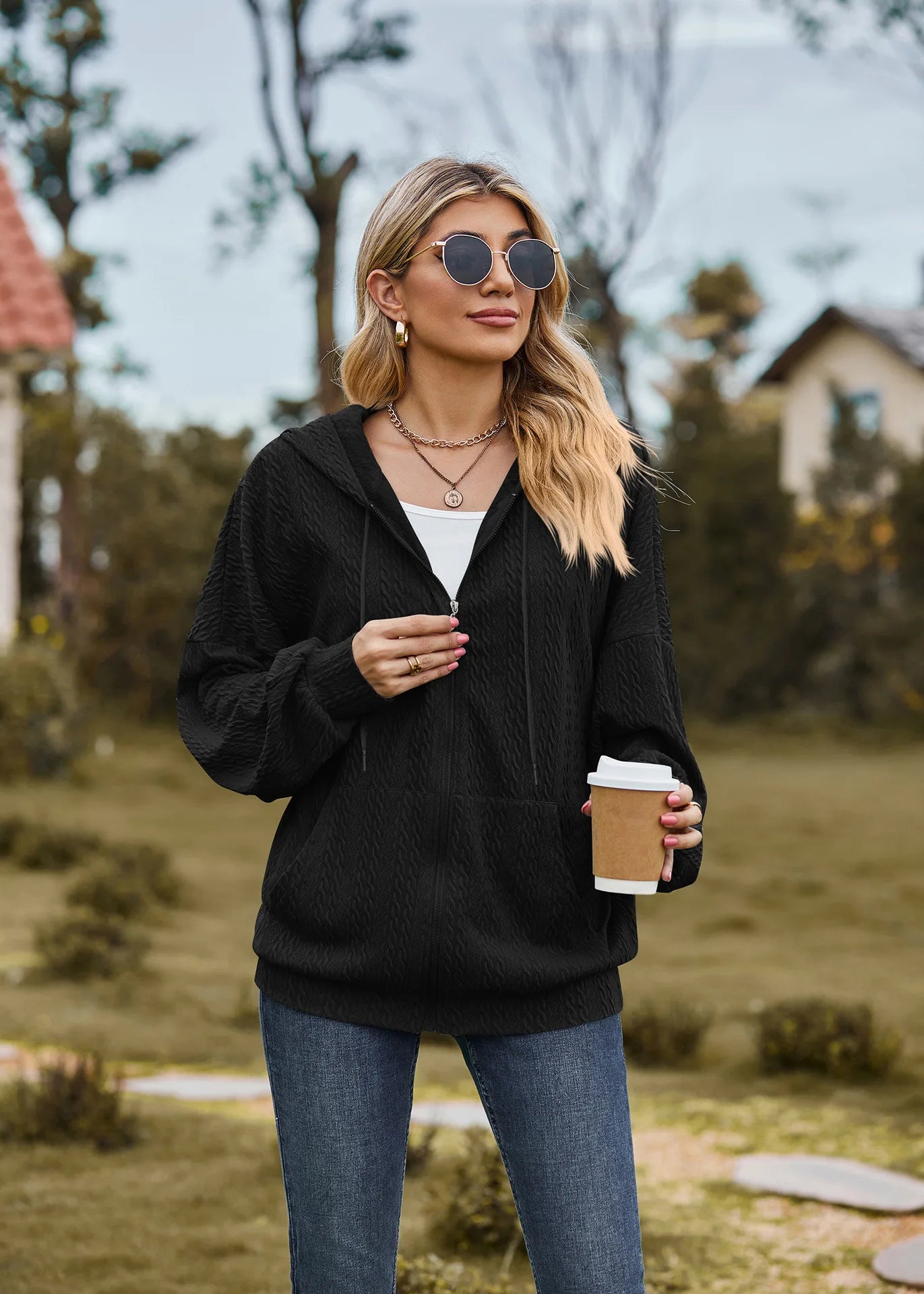 Sudadera con cremallera para mujer, abrigo informal de manga larga, ropa de calle de Color liso, holgado, Harajuku, otoño e invierno, 2024