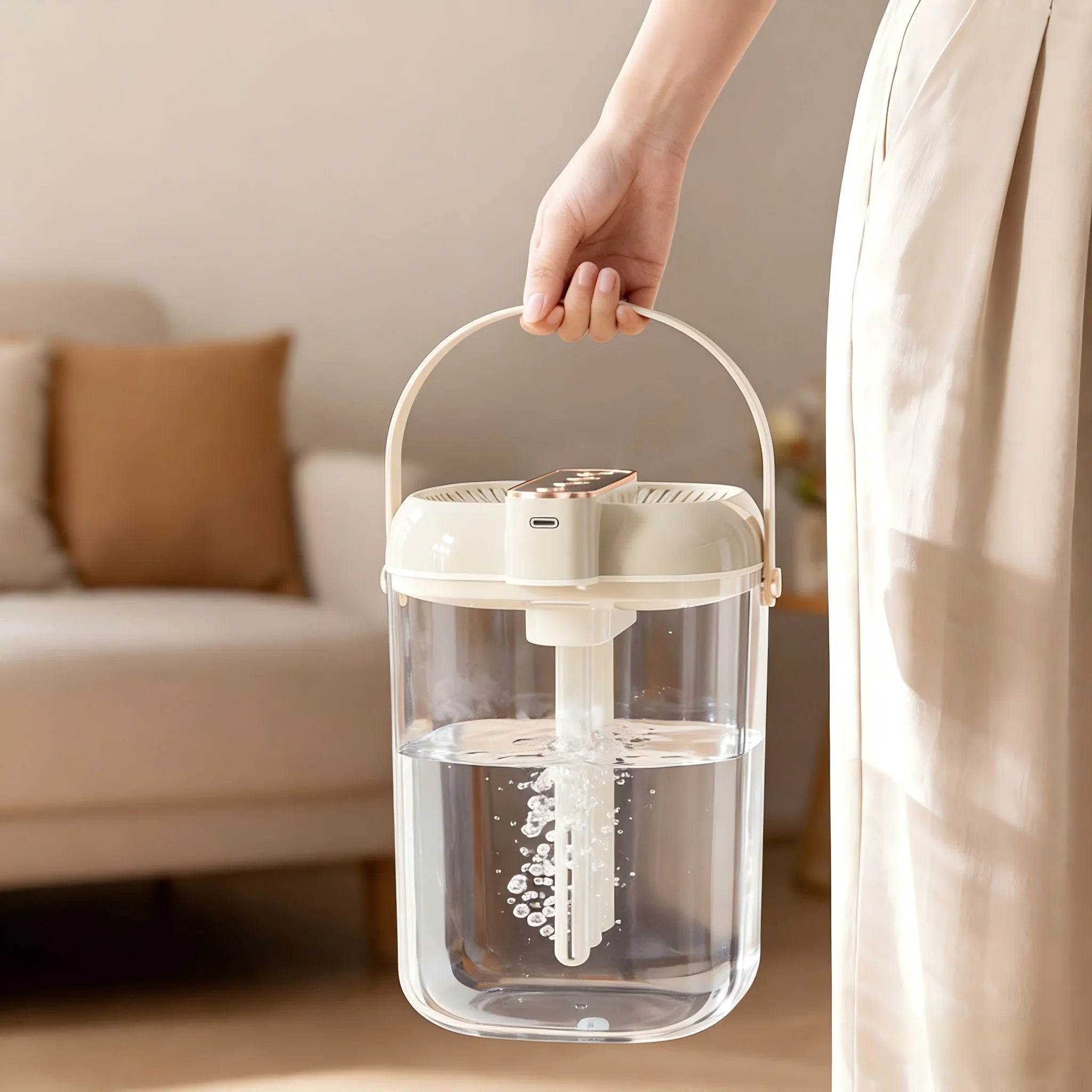 Humidificador Inteligente de 3 Pulverizaciones - Tanque de Agua de Gran Capacidad de 2L, Luz Nocturna Cálida, Protección Contra la Falta de Agua, Ajuste de Niebla de 4 Velocidades