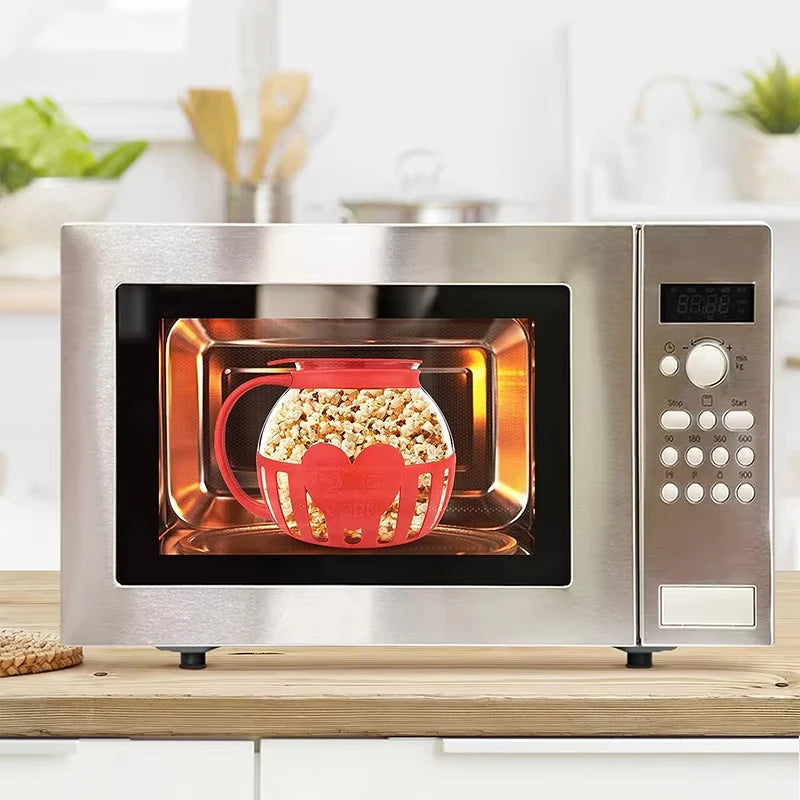 LMETJMA - Palomitero de Vidrio para Microondas de 2.25QT, Resistente a Altas Temperaturas, con Tapa de Silicona, Apto para Lavavajillas