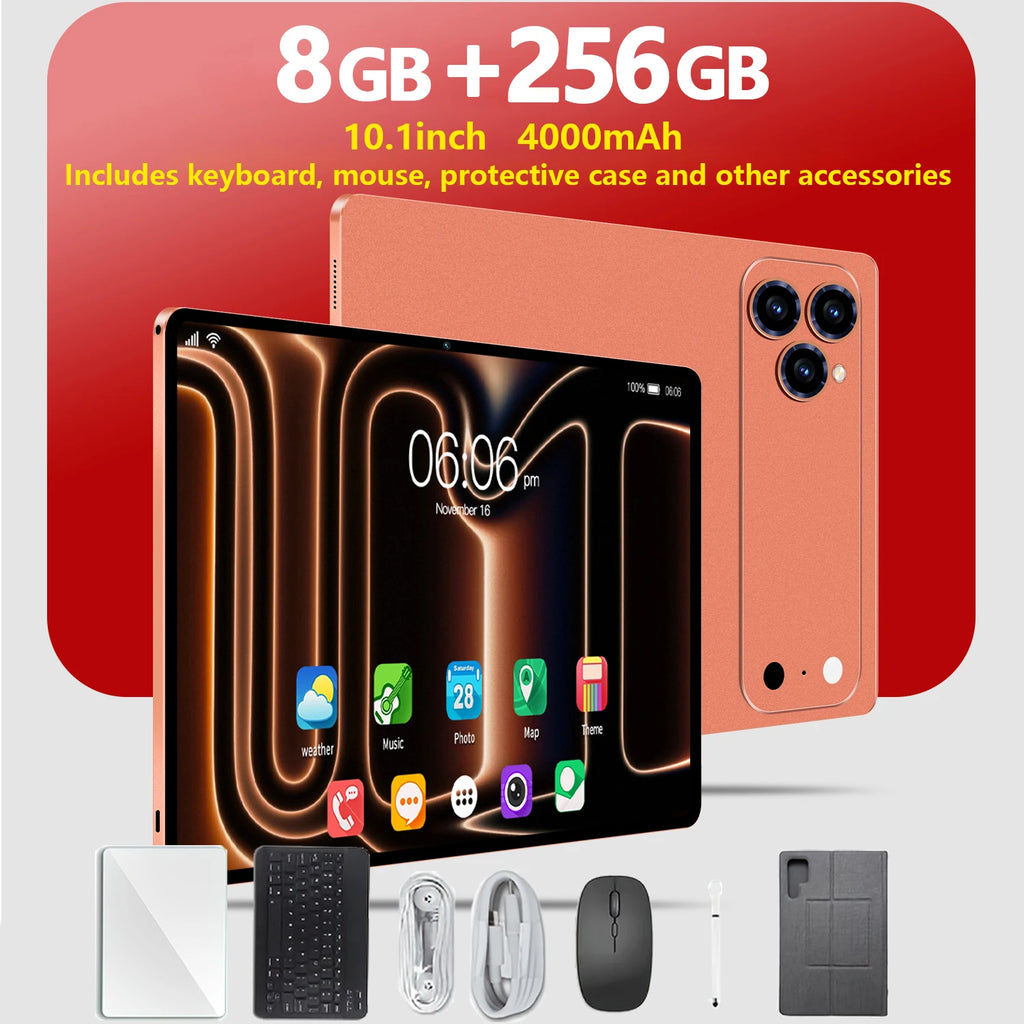 Tablet Android 15, tablet de 10.1 pulgadas, 8GB + 256GB, expandible, tablet 2 en 1 con teclado, funda protectora, lápiz óptico, octa-core