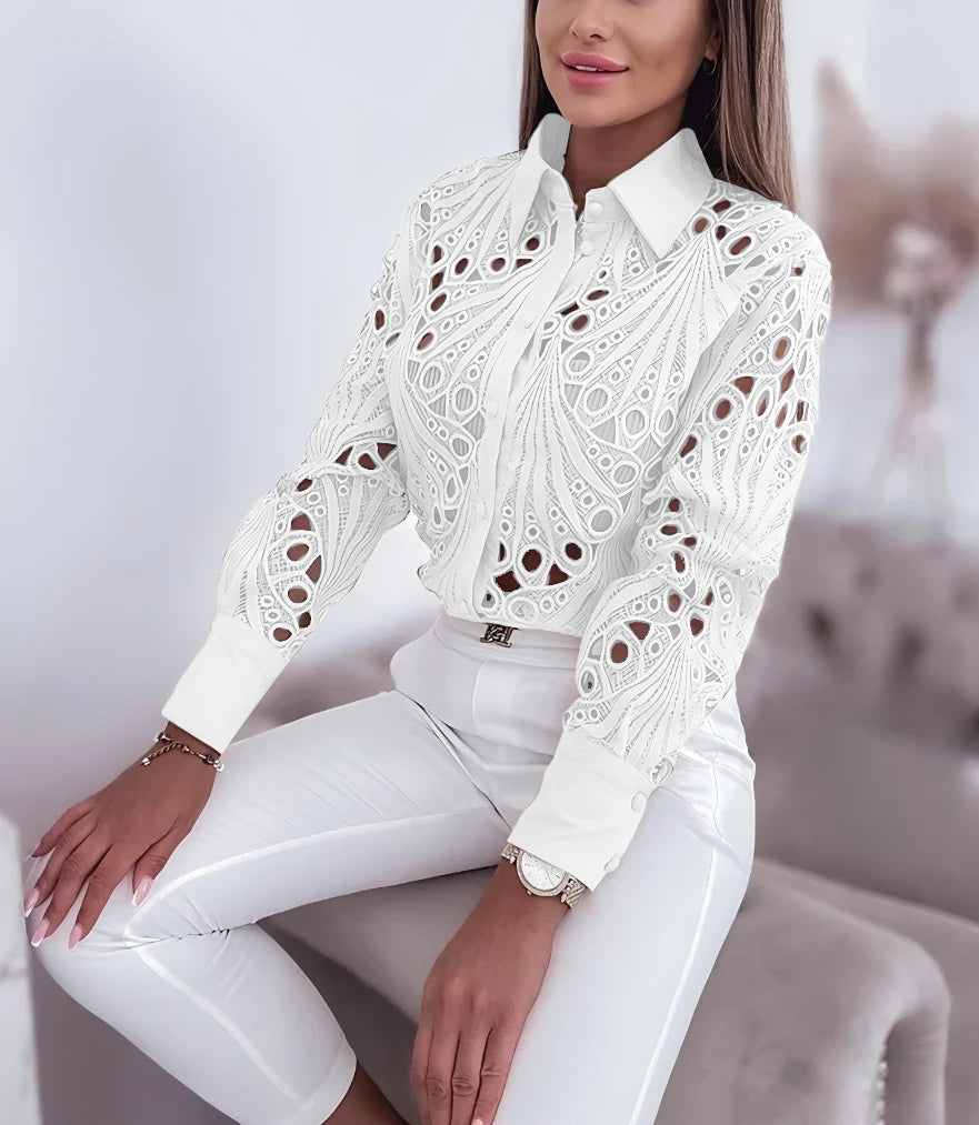 Blusa Ahuecada de Manga Larga con Botones para Mujer