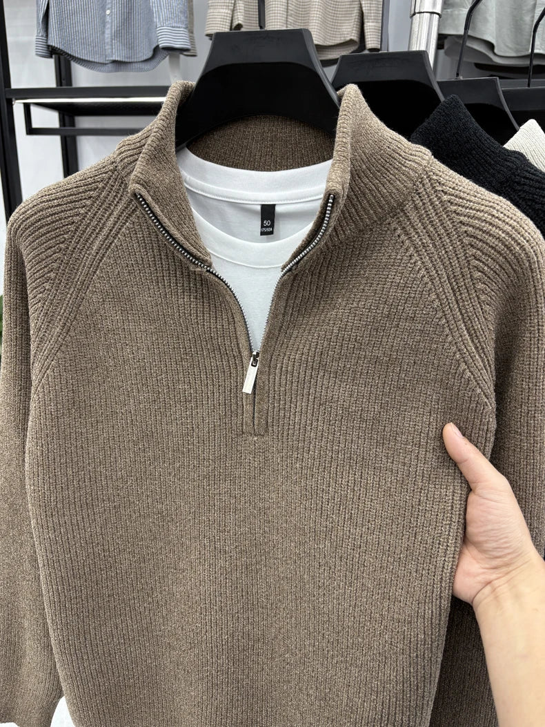 Suéter Masculino con Media Cremallera y Cuello Alto | Estilo Coreano