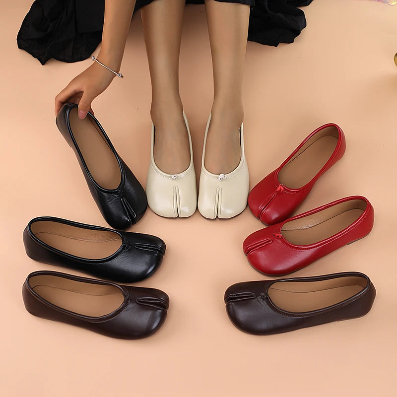 2025 Mocasines separadores de dedos de cuero para mujer, zapatos planos, cómodos, transpirables, informales