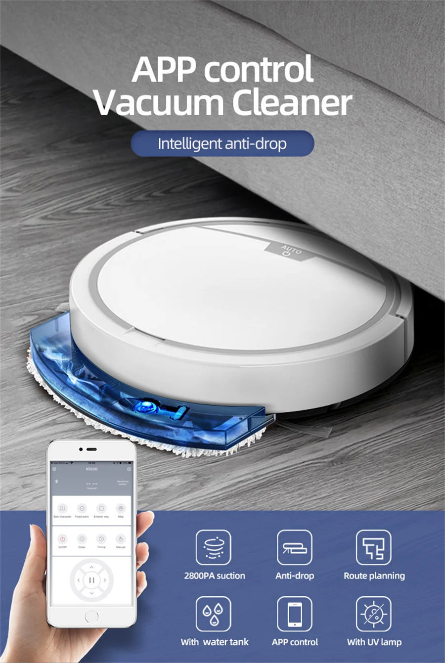 Aspiradora Inteligente Inalámbrica con Control por App, Barrido Húmedo y Seco