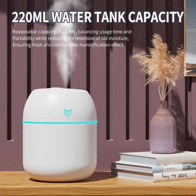 Humidificador ultrasónico USB portátil con difusor de aromas y luz LED