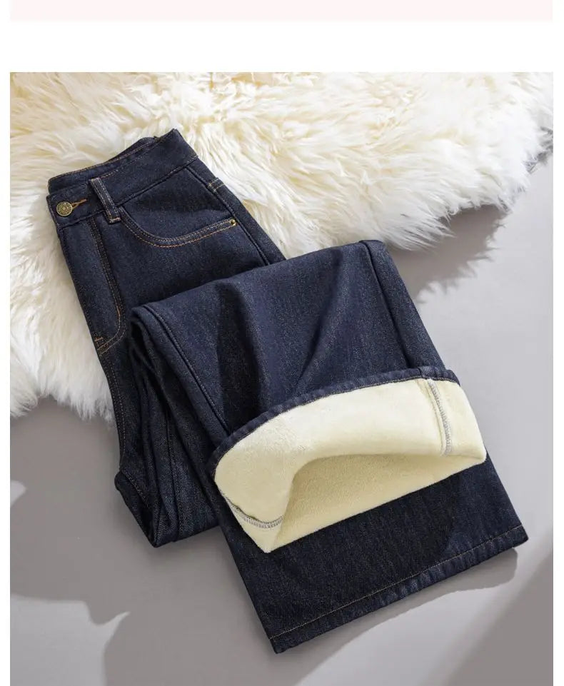 Pantalones Vaqueros Y2K con Forro Polar de Pierna Ancha