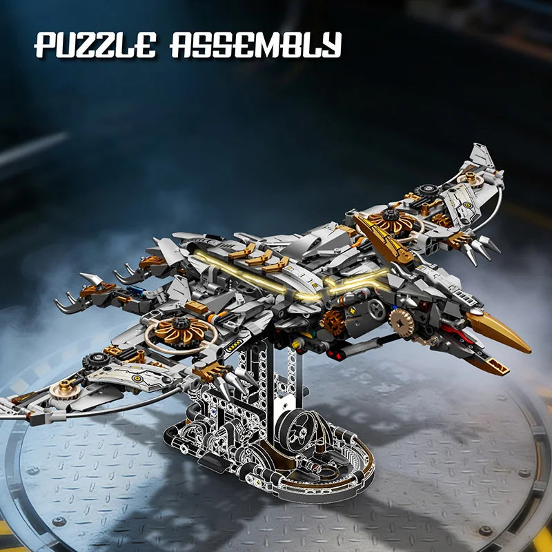 Juego de 1266 Piezas de Bloques de Construcción de Pterodáctilos y Triceratops Mecánicos, Adorno de Escritorio, Juguete Educativo de Ensamblaje, Regalo de Cumpleaños