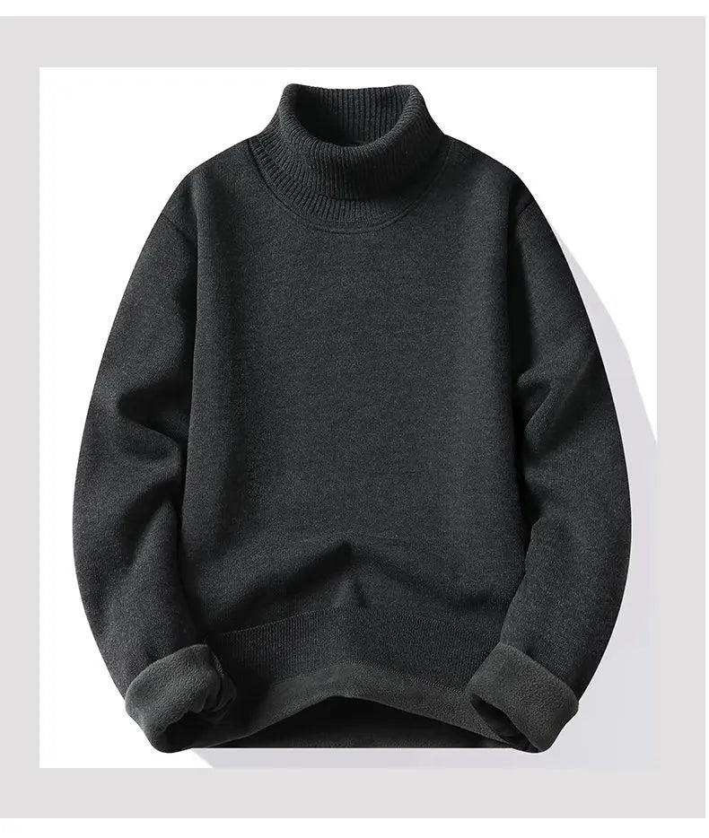 Suéter de cuello alto para hombre, prendas de punto de lana, jerséis de terciopelo de Color sólido, suéteres de punto marrones de marca de lujo elegantes ajustados