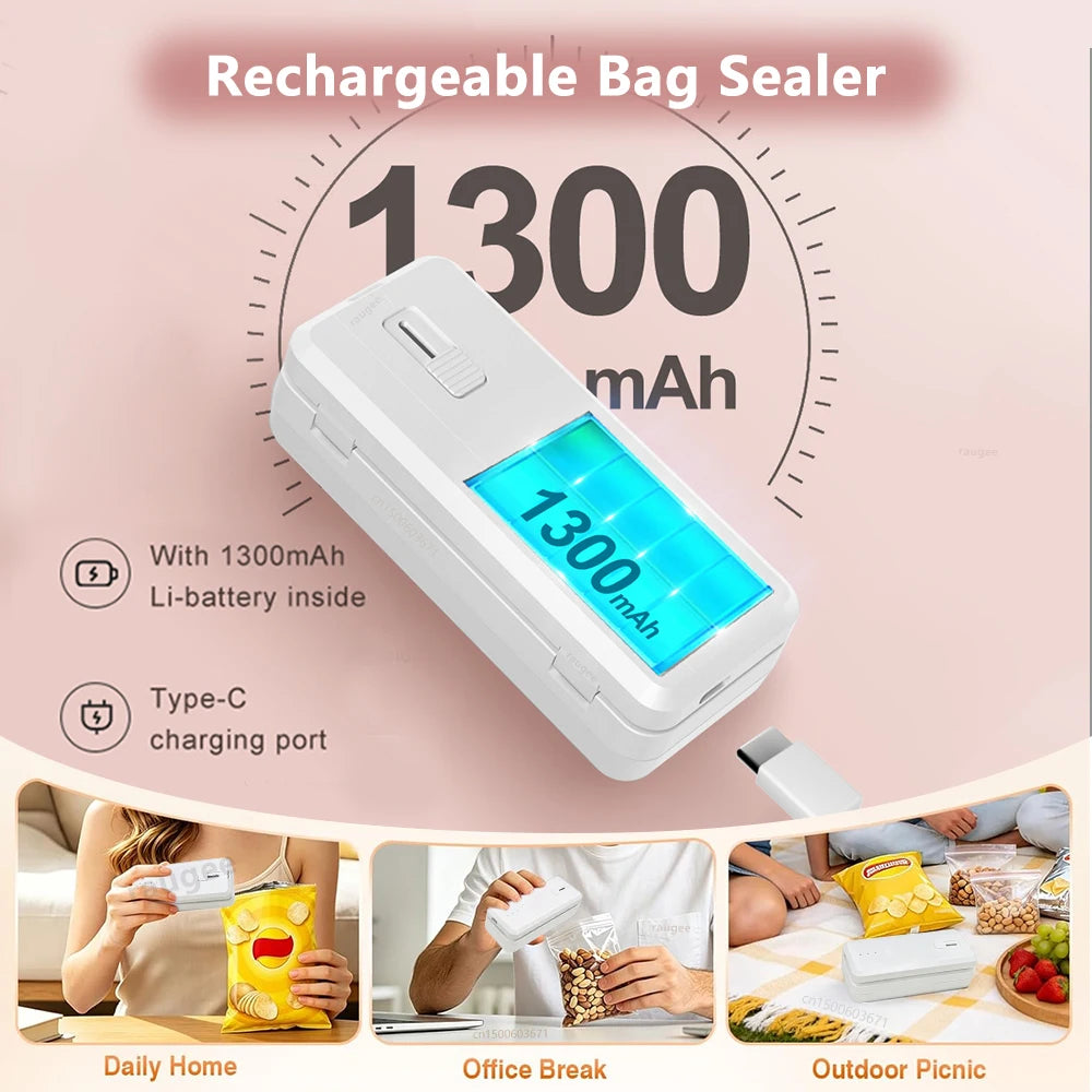 Mini selladora de bolsas portátil recargable para sellado térmico de alimentos