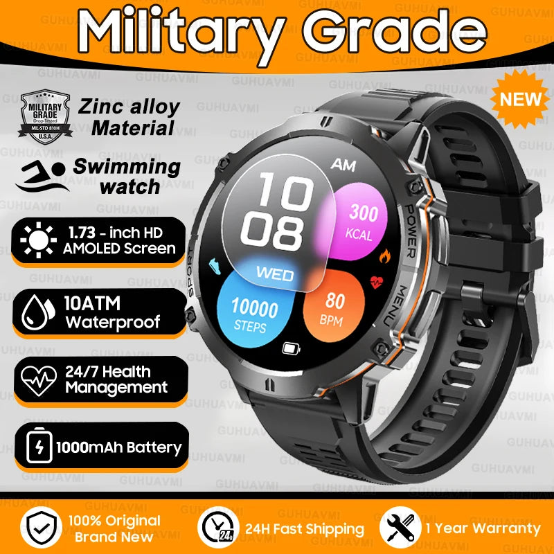 Nuevo reloj inteligente militar T-Rex3 con batería de 1000mAh para hombres, brújula GPS resistente al agua de 10ATM, pantalla AMOLED de 1,73 pulgadas, relojes inteligentes deportivos para llamadas