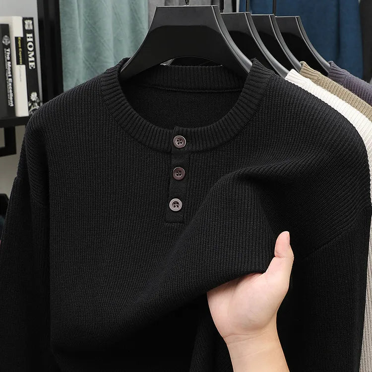 Suéter Henley de Punto Pesado para Hombre | Otoño Invierno
