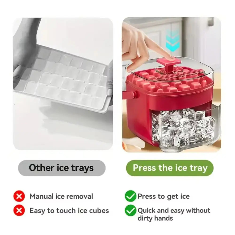 Máquina de hielo de 50 cubos con tapa de fácil prensa, máquina para hacer cubitos de hielo de doble capa, refrigerador, caja de hielo para almacenamiento de hielo para el hogar