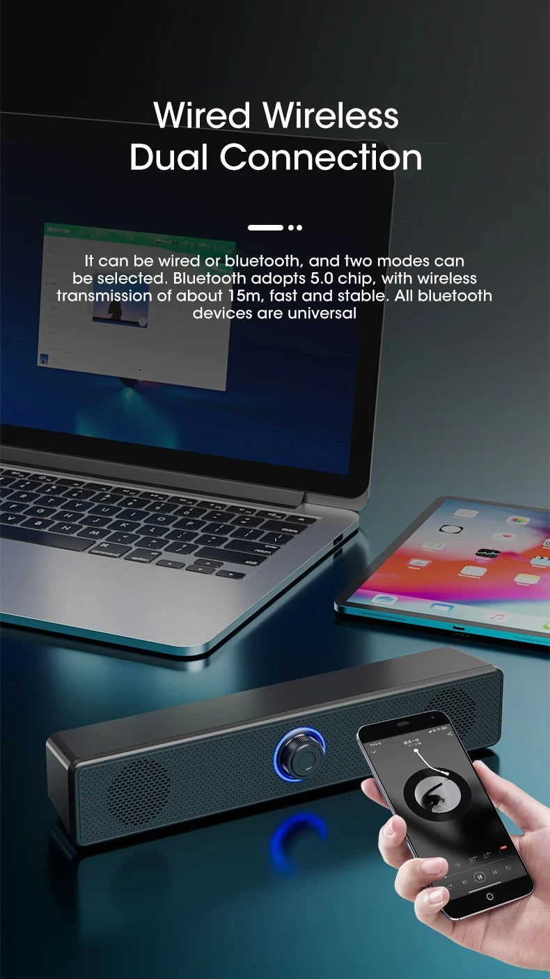Barra de sonido para PC, Altavoz Bluetooth inalámbrico y con cable, barra de sonido alimentada por USB para TV, Pc, portátil, juegos, sistema de Audio envolvente para cine en casa