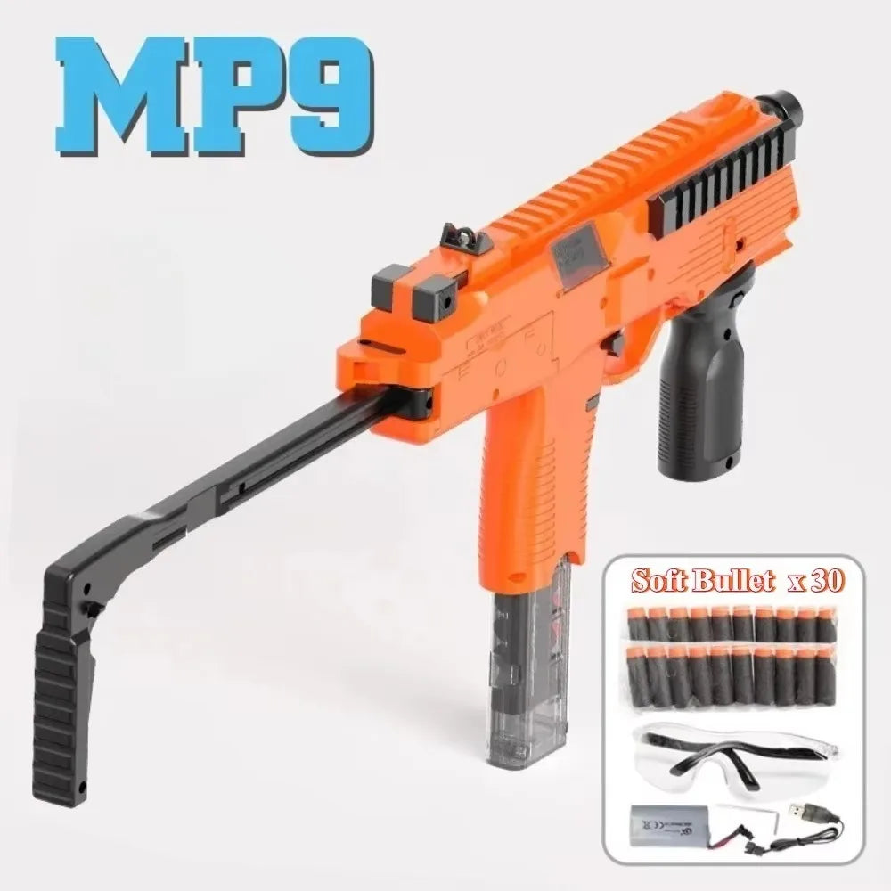 Pistola de Juguete Eléctrica MP9, Lanzador de Dardos de Espuma, Subfusil Automático para Adultos, Niños y Juegos al Aire Libre