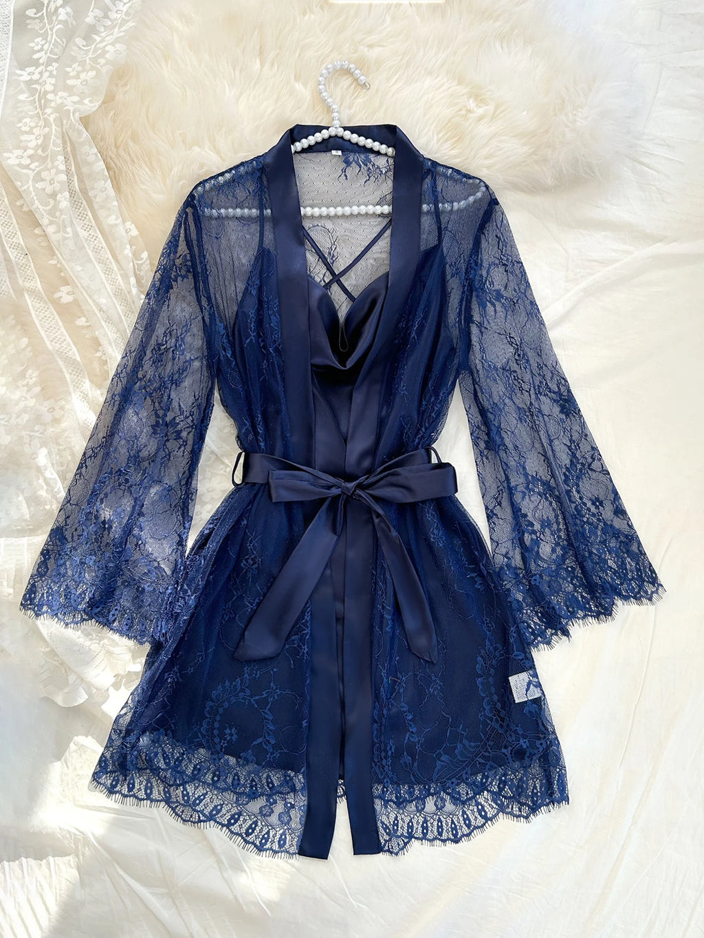 Conjunto de Camisón y Bata de Encaje para Mujer — Ropa de Dormir Sexy