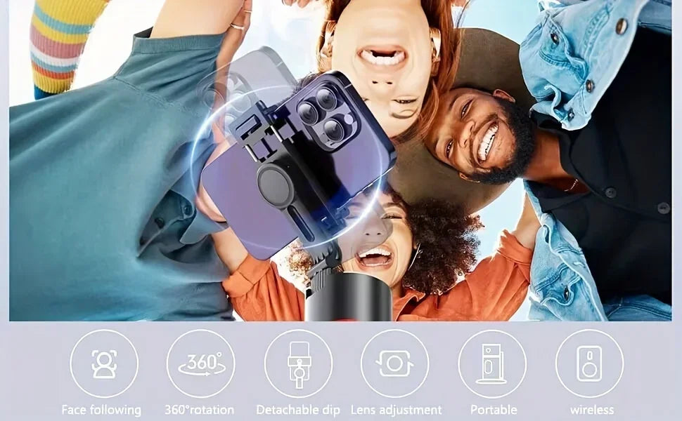 Soporte para Teléfono de Escritorio P02 con Seguimiento Facial 360 °   Gimbal Giratorio Automático para iPhone 16 15 Samsung S23 Xiaomi, Palo Selfie de Mano