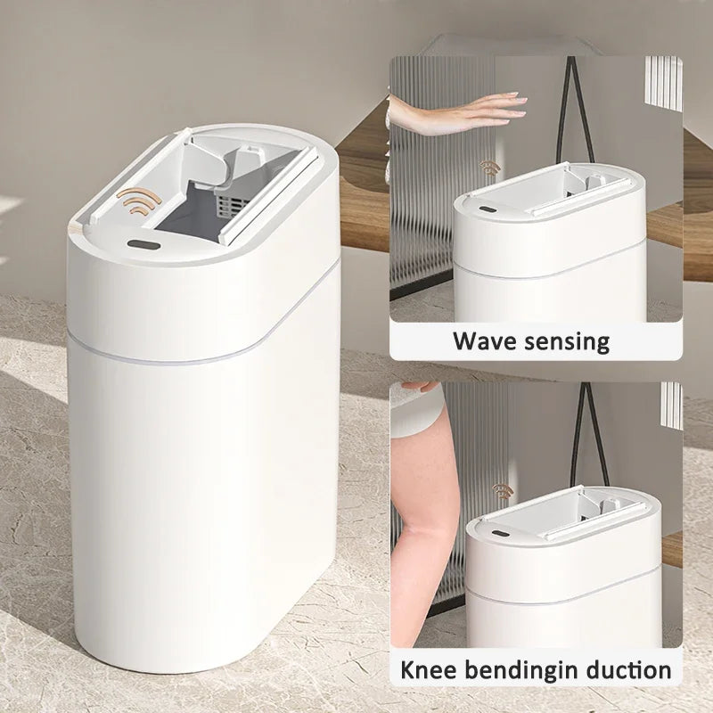 Cubo de basura con Sensor con tapa, cubo de basura de adsorción de ensacado automático bidireccional de 9L, cubo de basura de montaje en pared con hendidura estrecha para el hogar y la cocina