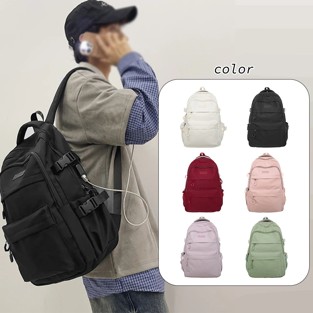 Mochila informal de nailon con múltiples bolsillos, mochila de gran capacidad con puerto de carga USB, bolso duradero para la escuela y el trabajo