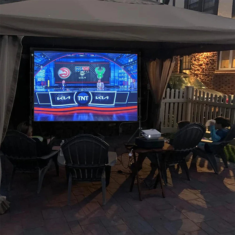 LEJIADA-Pantalla de proyector con soporte, pantalla blanca sin arrugas de 60-150 pulgadas, ángulo de visión de 160 °, doble cara, cine en casa, al aire libre