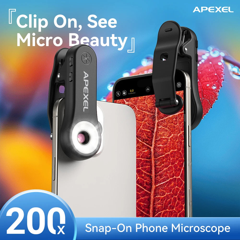 Lente de Microscopio APEXEL HD 200X para Smartphone con Luz LED
